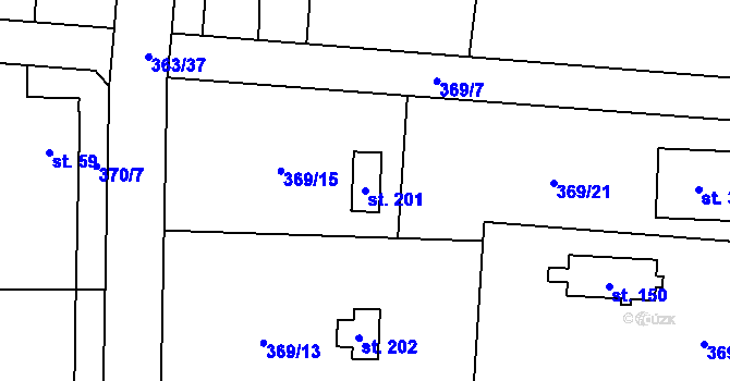 Parcela st. 201 v KÚ Husinec u Řeže, Katastrální mapa