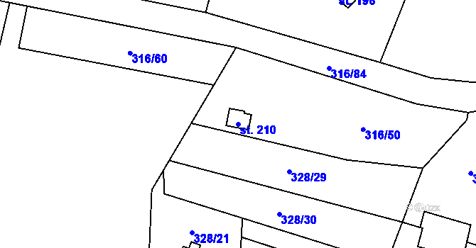 Parcela st. 210 v KÚ Husinec u Řeže, Katastrální mapa