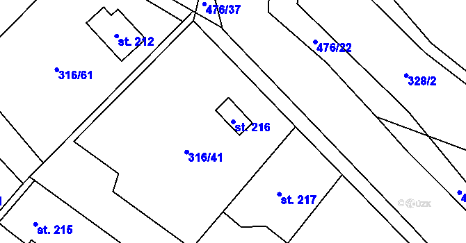Parcela st. 216 v KÚ Husinec u Řeže, Katastrální mapa