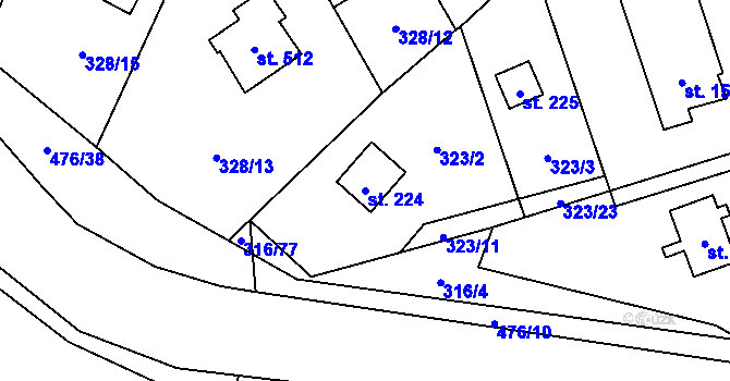 Parcela st. 224 v KÚ Husinec u Řeže, Katastrální mapa