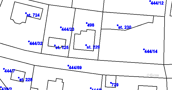 Parcela st. 229 v KÚ Husinec u Řeže, Katastrální mapa
