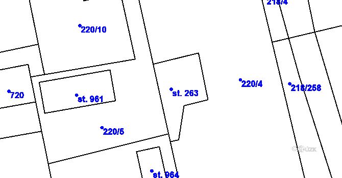 Parcela st. 263 v KÚ Husinec u Řeže, Katastrální mapa