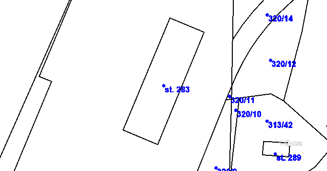 Parcela st. 283 v KÚ Husinec u Řeže, Katastrální mapa