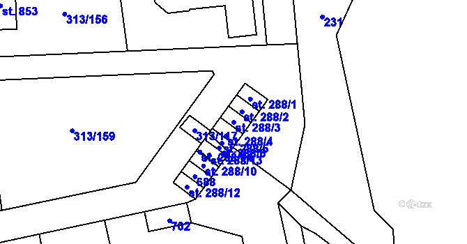 Parcela st. 288/3 v KÚ Husinec u Řeže, Katastrální mapa