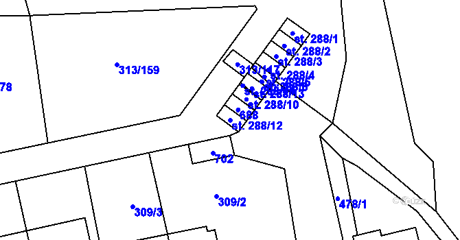 Parcela st. 288/12 v KÚ Husinec u Řeže, Katastrální mapa