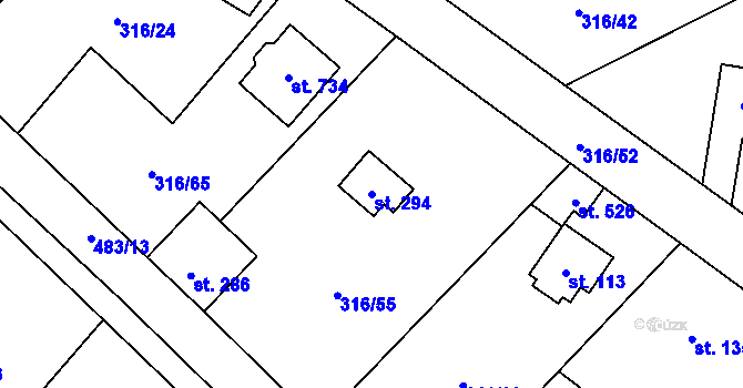 Parcela st. 294 v KÚ Husinec u Řeže, Katastrální mapa