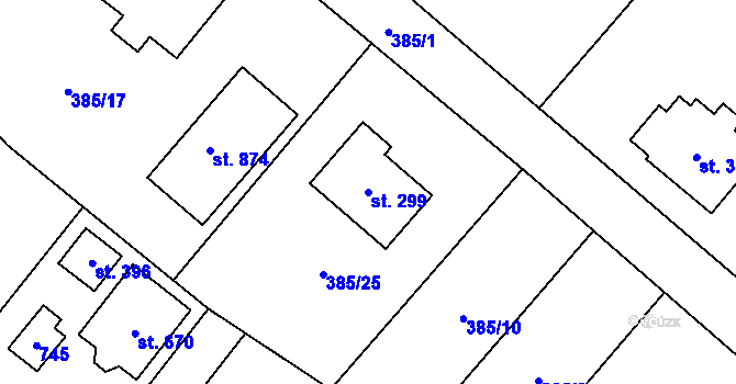 Parcela st. 299 v KÚ Husinec u Řeže, Katastrální mapa
