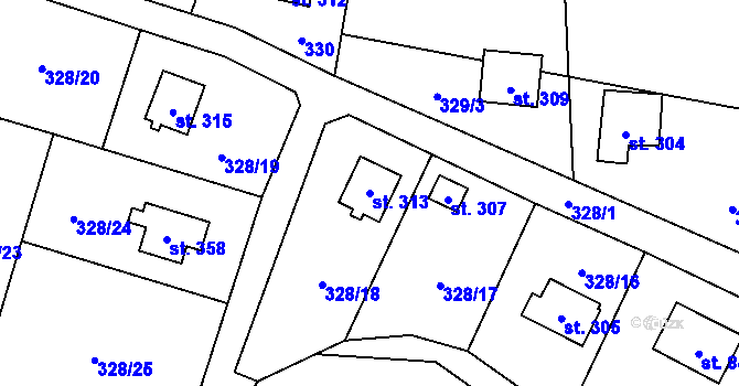 Parcela st. 313 v KÚ Husinec u Řeže, Katastrální mapa