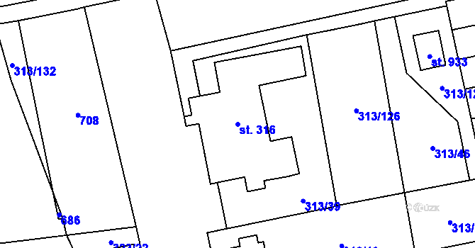 Parcela st. 316 v KÚ Husinec u Řeže, Katastrální mapa