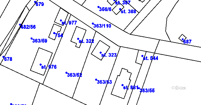Parcela st. 323 v KÚ Husinec u Řeže, Katastrální mapa