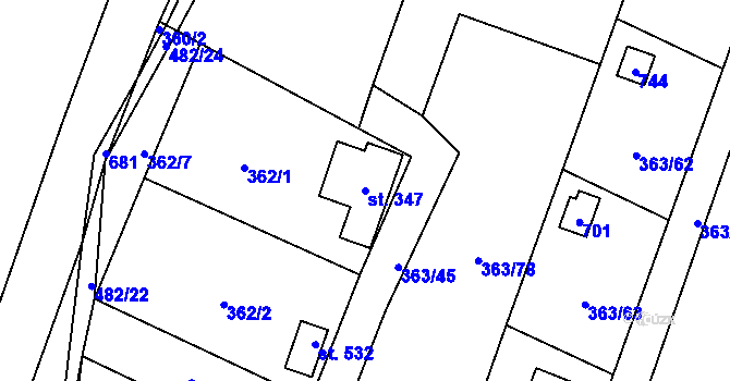 Parcela st. 347 v KÚ Husinec u Řeže, Katastrální mapa