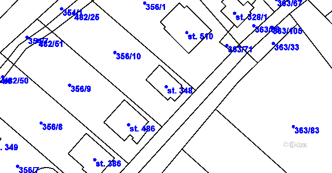 Parcela st. 348 v KÚ Husinec u Řeže, Katastrální mapa