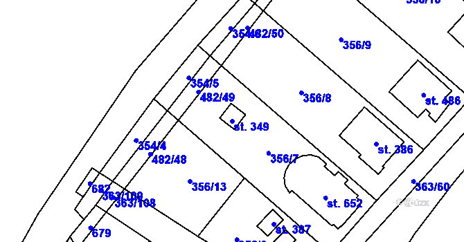 Parcela st. 349 v KÚ Husinec u Řeže, Katastrální mapa