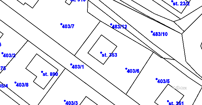 Parcela st. 353 v KÚ Husinec u Řeže, Katastrální mapa