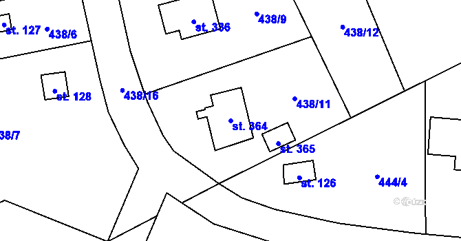 Parcela st. 364 v KÚ Husinec u Řeže, Katastrální mapa
