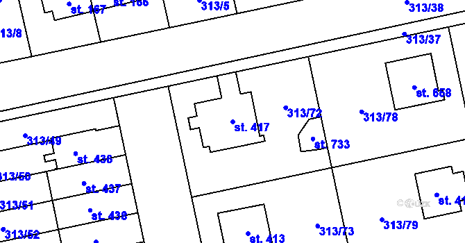 Parcela st. 417 v KÚ Husinec u Řeže, Katastrální mapa