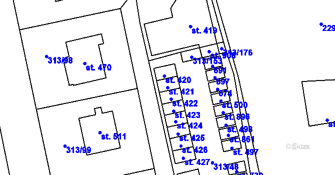 Parcela st. 421 v KÚ Husinec u Řeže, Katastrální mapa