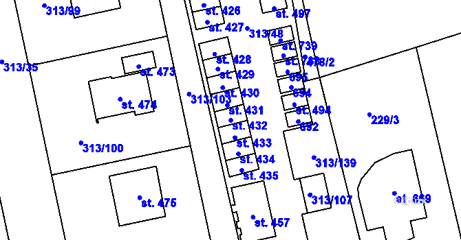 Parcela st. 432 v KÚ Husinec u Řeže, Katastrální mapa