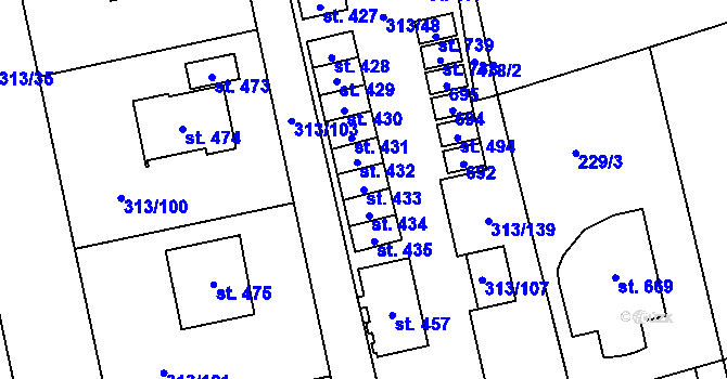 Parcela st. 433 v KÚ Husinec u Řeže, Katastrální mapa