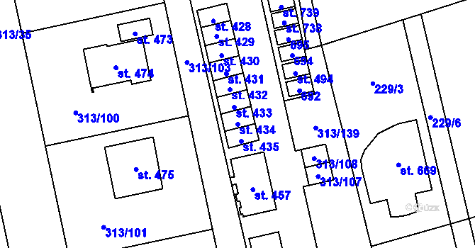 Parcela st. 434 v KÚ Husinec u Řeže, Katastrální mapa