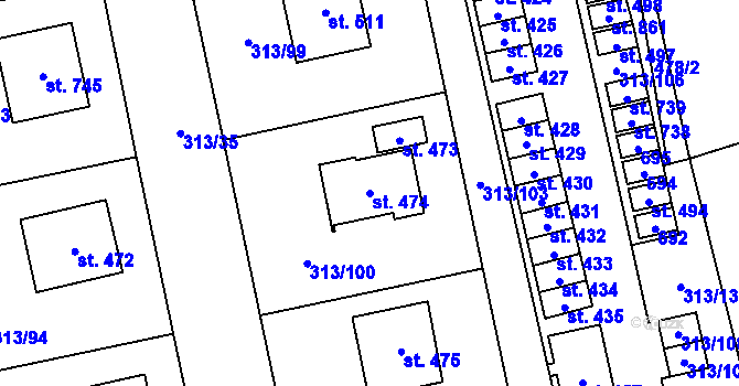 Parcela st. 474 v KÚ Husinec u Řeže, Katastrální mapa