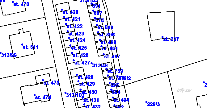 Parcela st. 497 v KÚ Husinec u Řeže, Katastrální mapa