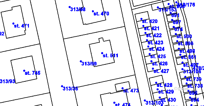 Parcela st. 511 v KÚ Husinec u Řeže, Katastrální mapa