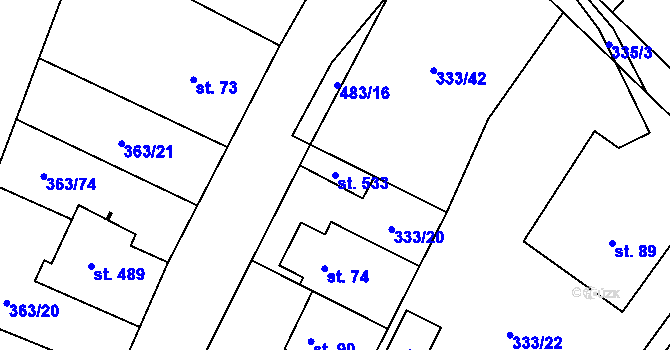 Parcela st. 533 v KÚ Husinec u Řeže, Katastrální mapa
