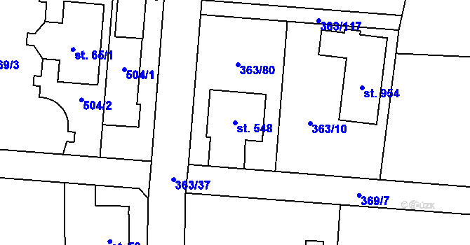 Parcela st. 548 v KÚ Husinec u Řeže, Katastrální mapa