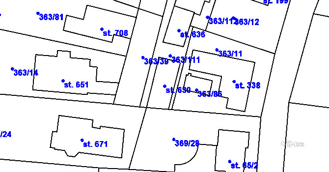 Parcela st. 630 v KÚ Husinec u Řeže, Katastrální mapa