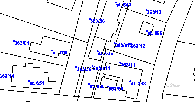 Parcela st. 636 v KÚ Husinec u Řeže, Katastrální mapa