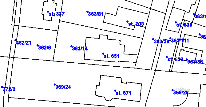 Parcela st. 651 v KÚ Husinec u Řeže, Katastrální mapa