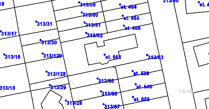 Parcela st. 661 v KÚ Husinec u Řeže, Katastrální mapa