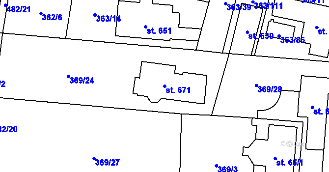 Parcela st. 671 v KÚ Husinec u Řeže, Katastrální mapa