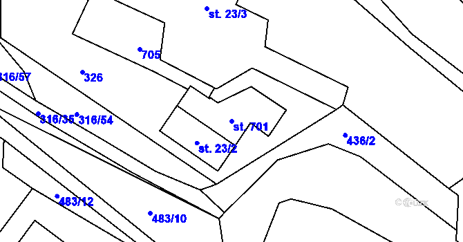 Parcela st. 701 v KÚ Husinec u Řeže, Katastrální mapa