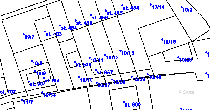 Parcela st. 10/12 v KÚ Husinec u Řeže, Katastrální mapa