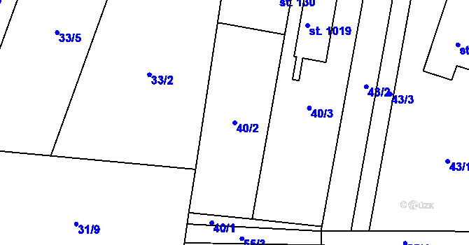 Parcela st. 40/2 v KÚ Husinec u Řeže, Katastrální mapa