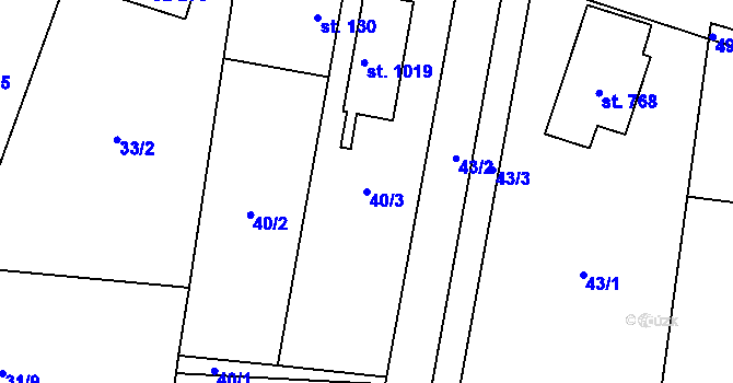 Parcela st. 40/3 v KÚ Husinec u Řeže, Katastrální mapa