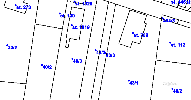 Parcela st. 43/2 v KÚ Husinec u Řeže, Katastrální mapa