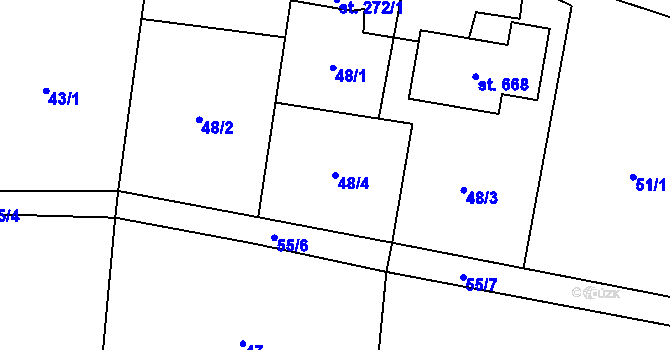 Parcela st. 48/4 v KÚ Husinec u Řeže, Katastrální mapa