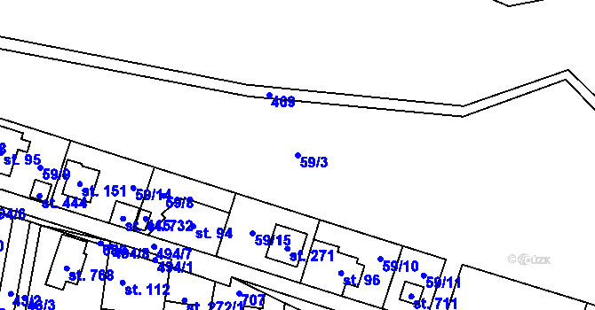 Parcela st. 59/3 v KÚ Husinec u Řeže, Katastrální mapa