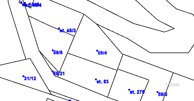 Parcela st. 59/4 v KÚ Husinec u Řeže, Katastrální mapa