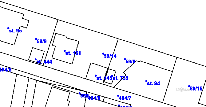 Parcela st. 59/14 v KÚ Husinec u Řeže, Katastrální mapa