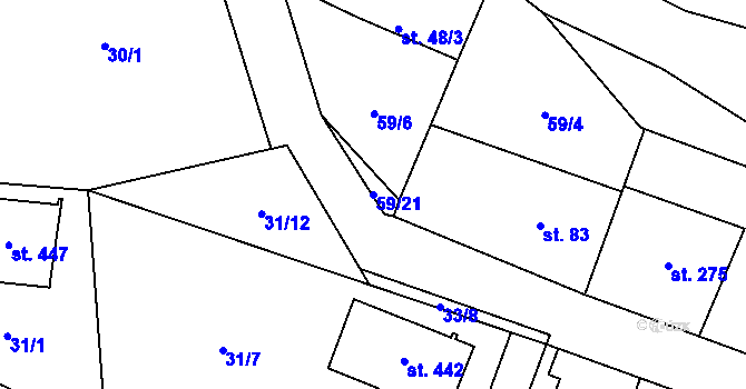 Parcela st. 59/21 v KÚ Husinec u Řeže, Katastrální mapa