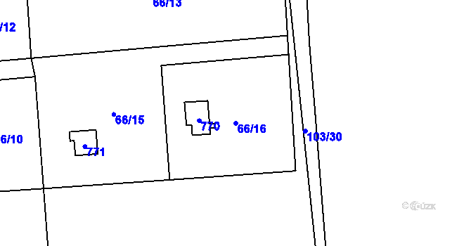 Parcela st. 66/16 v KÚ Husinec u Řeže, Katastrální mapa