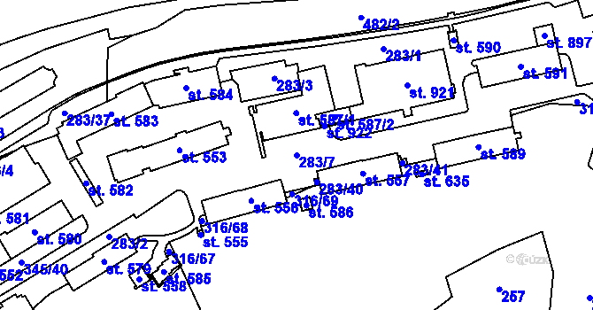 Parcela st. 283/7 v KÚ Husinec u Řeže, Katastrální mapa