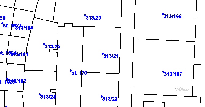 Parcela st. 313/21 v KÚ Husinec u Řeže, Katastrální mapa