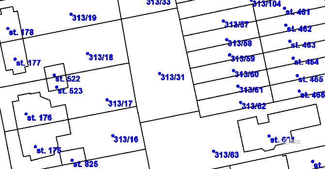 Parcela st. 313/31 v KÚ Husinec u Řeže, Katastrální mapa