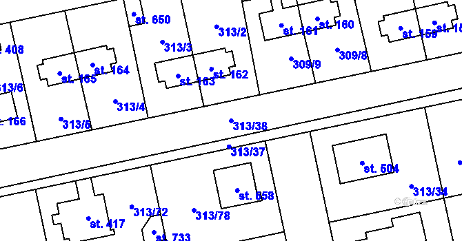 Parcela st. 313/38 v KÚ Husinec u Řeže, Katastrální mapa