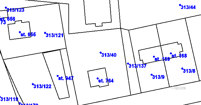 Parcela st. 313/40 v KÚ Husinec u Řeže, Katastrální mapa